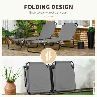 2 Piece Folding Chaise Lounge Pool Chairs, Outdoor Sun Tanning Chairs with 5-Level Reclining Back, Steel Frame for Beach, Yard, Patio