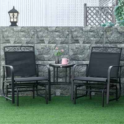 Outdoor Glider Chairs with Coffee Table, Patio 2-Seat Rocking Chair Swing with Breathable Sling for Backyard, Garden and Porch