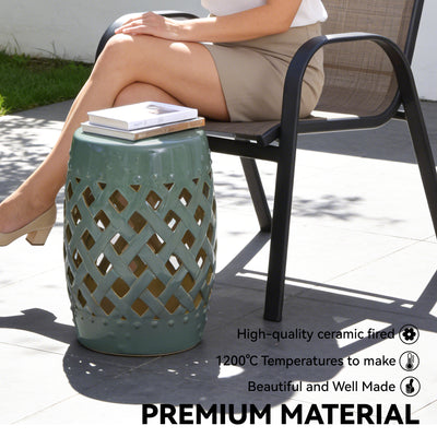 13" x 18" Ceramic Garden Stool with Woven Lattice Design & Glazed Strong Materials Decorative Outdoor Stool