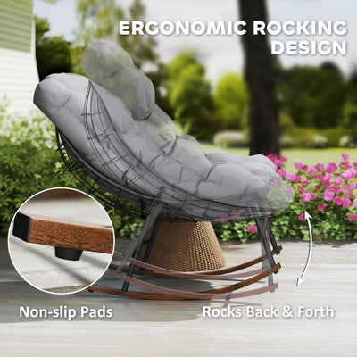 Outdoor Rocking Chair Patio Set of 2, Oversized Rocking Papasan Chairs with Cushions for Garden Porch, 265 lbs.