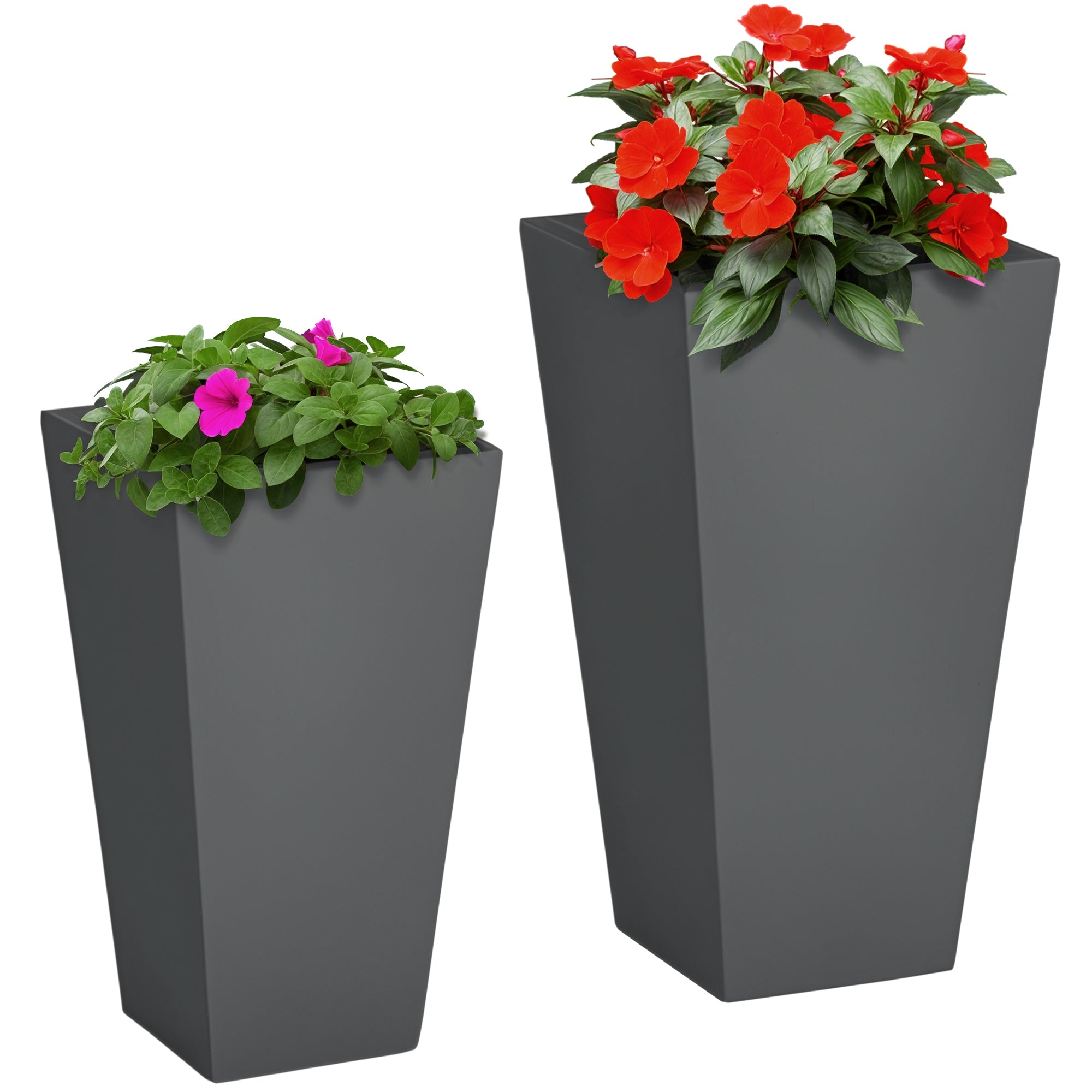 2-Pack Outdoor Planter Set, Flower Pots with Drainage Holes, Durable & Stackable Plant Pot, 22in & 18in, for Porch, Entryway, Patio, Yard, Garden