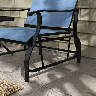 3-Piece Outdoor Gliders Set Bistro Set with Steel Frame, Tempered Glass Top Table for Patio, Garden