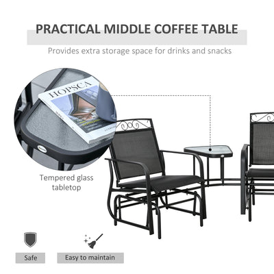 Outdoor Glider Chairs with Coffee Table, Patio 2-Seat Rocking Chair Swing with Breathable Sling for Backyard, Garden and Porch