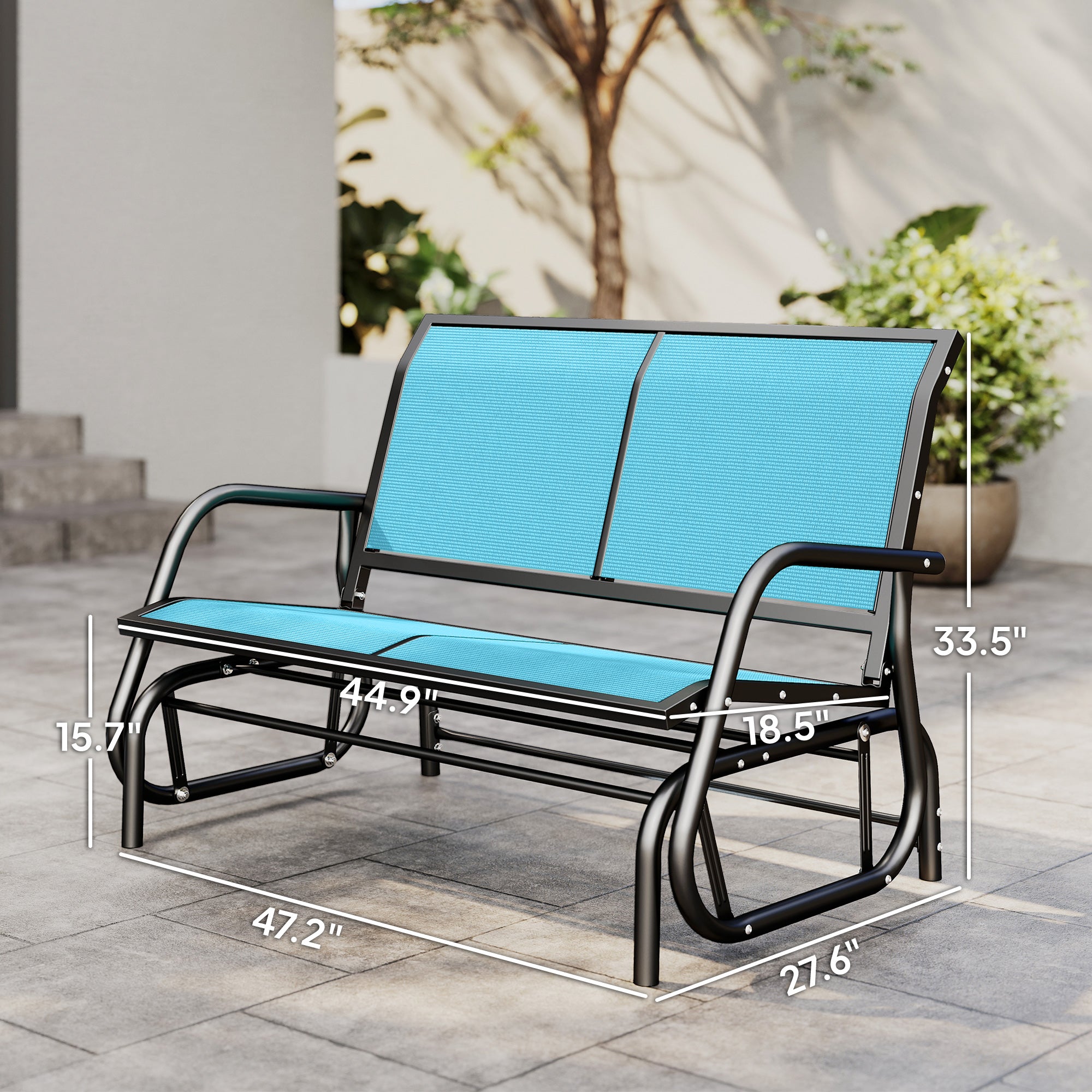 2-Person Outdoor Glider Bench, Patio Double Swing Rocking Chair Loveseat w/Powder Coated Steel Frame for Backyard Garden Porch