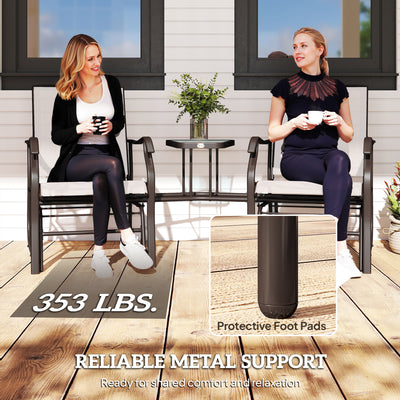 Outdoor Glider Chairs with Coffee Table, Patio 2-Seat Rocking Chair Swing Loveseat with Breathable Sling for Backyard, Garden, and Porch