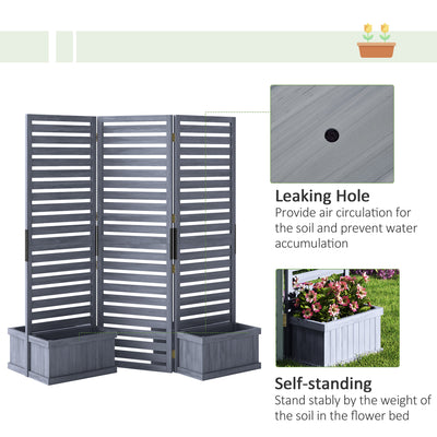 Wood Privacy Screen w/ 4 Planter Box, Raised Bed w/ 3 Panels & Drainage Holes