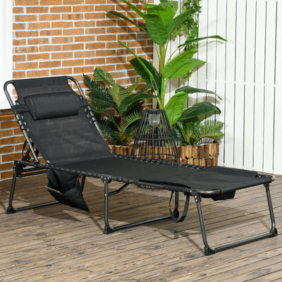 Folding Chaise Tanning Lounge Chair w/ 5-level Reclining Back, Reading Hole, Side Pocket, Headrest