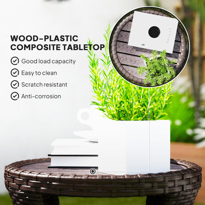 18" Wicker Outdoor Coffee Table, PE Rattan Patio Side Table with 2-Tier Storage, Composite Wood Top