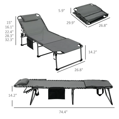 Folding Chaise Tanning Lounge Chair w/ 5-level Reclining Back, Reading Hole, Side Pocket, Headrest