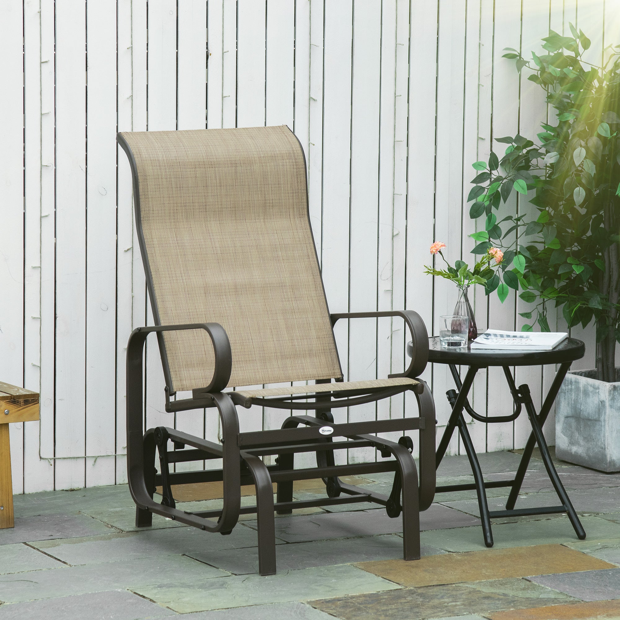 Outdoor Patio Glider Rocker, Metal High-Back Chair for Outdoor Use