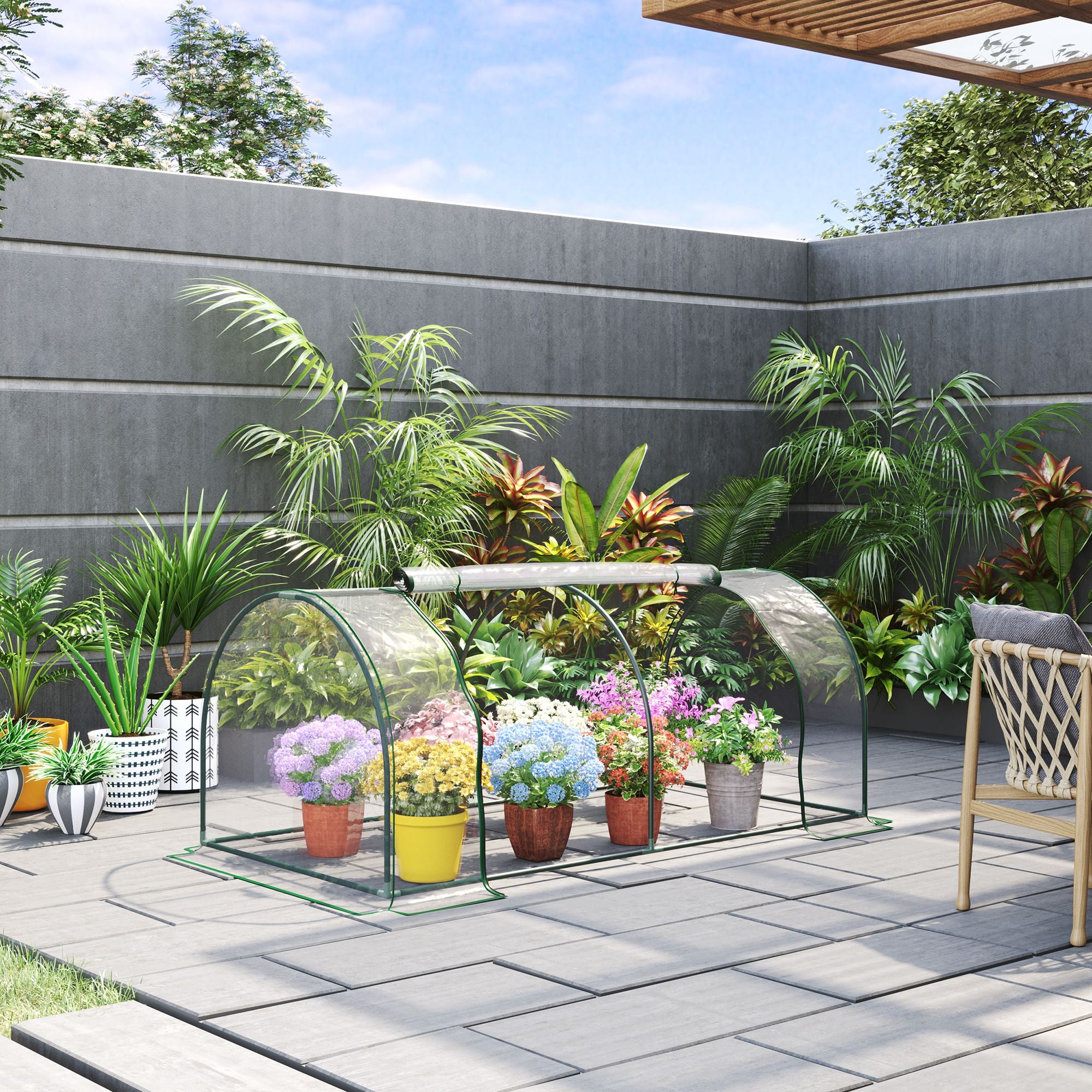 7' L x 3' W x 2.5' H Portable Tunnel Greenhouse for Outdoor Garden Hot House with 4 Zippered Doors, PVC Cover