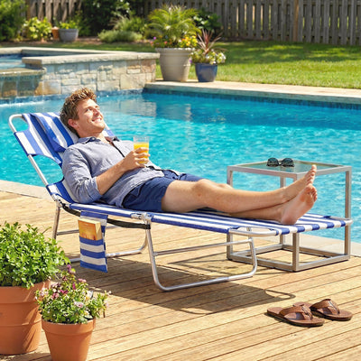 Tanning Chair with Face Hole, 5-Level Adjustable Outdoor Chaise Lounge Chair with Pillow for Beach, Pool