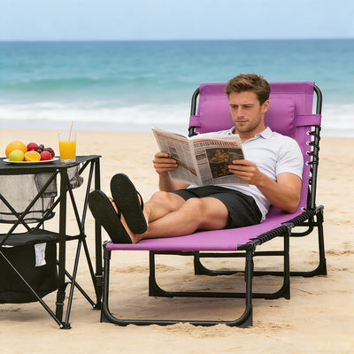 Foldable Chaise Lounge, 3-Position Reclining Back, Portable design and Breathable Mesh for Poolside, Camping, Hiking
