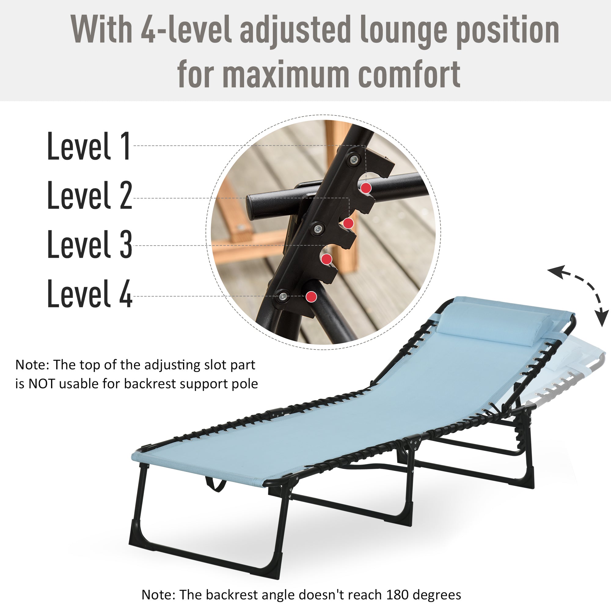 Foldable Chaise Lounge, 3-Position Reclining Back, Portable design and Breathable Mesh for Poolside, Camping, Hiking