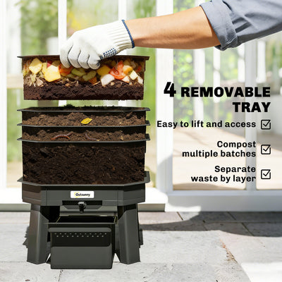 4-Tray Worm Composter Bin, 7.4 Gal Outdoor & Indoor Worm Composter for Recycling Food Waste