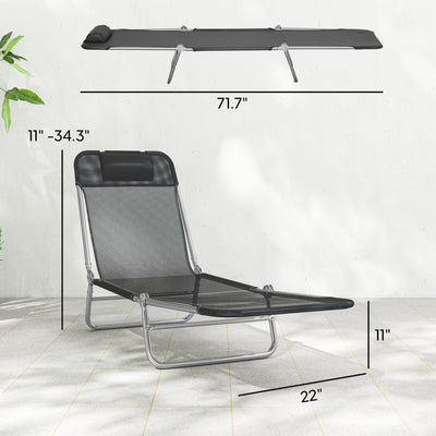 2 Piece Folding Chaise Lounge Chairs, Pool Sun Tanning Chairs with Reclining Back, Breathable Mesh Seat