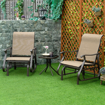 3-Piece Outdoor Gliders Set Bistro Set with Steel Frame, Tempered Glass Top Table for Patio, Garden, Backyard, Lawn
