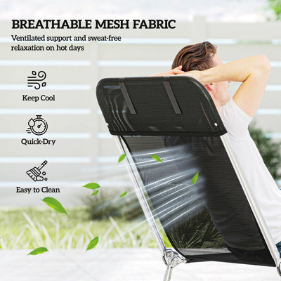 Folding Chaise Lounge Chair, Portable Tanning Chair with Adjustable Backrest, Pillow for Beach Poolside Patio