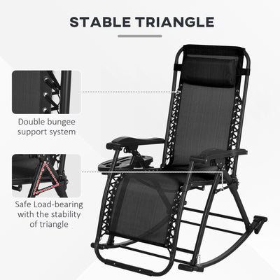 2 Outdoor Rocking Chairs Foldable Reclining Zero Gravity Lounge Rockers w/ Pillow Cup & Phone Holder