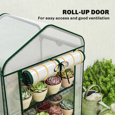 Mini Greenhouse with Screen Roof, Portable Small Greenhouse with Roll-Up Zipper Door, 27.6" x 19.7" x 50"