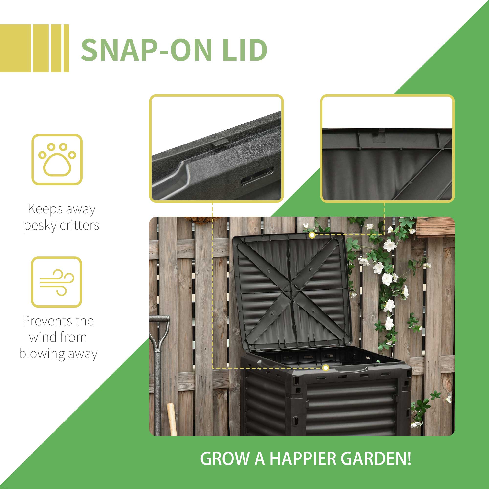 Garden Compost Bin 80 Gallon Outdoor Large Capacity Composter Fast Create Fertile Soil Aerating Box, Easy Assembly