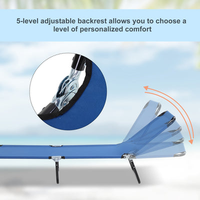 Folding Chaise Lounge Pool Chairs, Outdoor Sun Tanning Chairs with 5-Level Reclining Back, Steel Frame for Beach, Yard, Patio