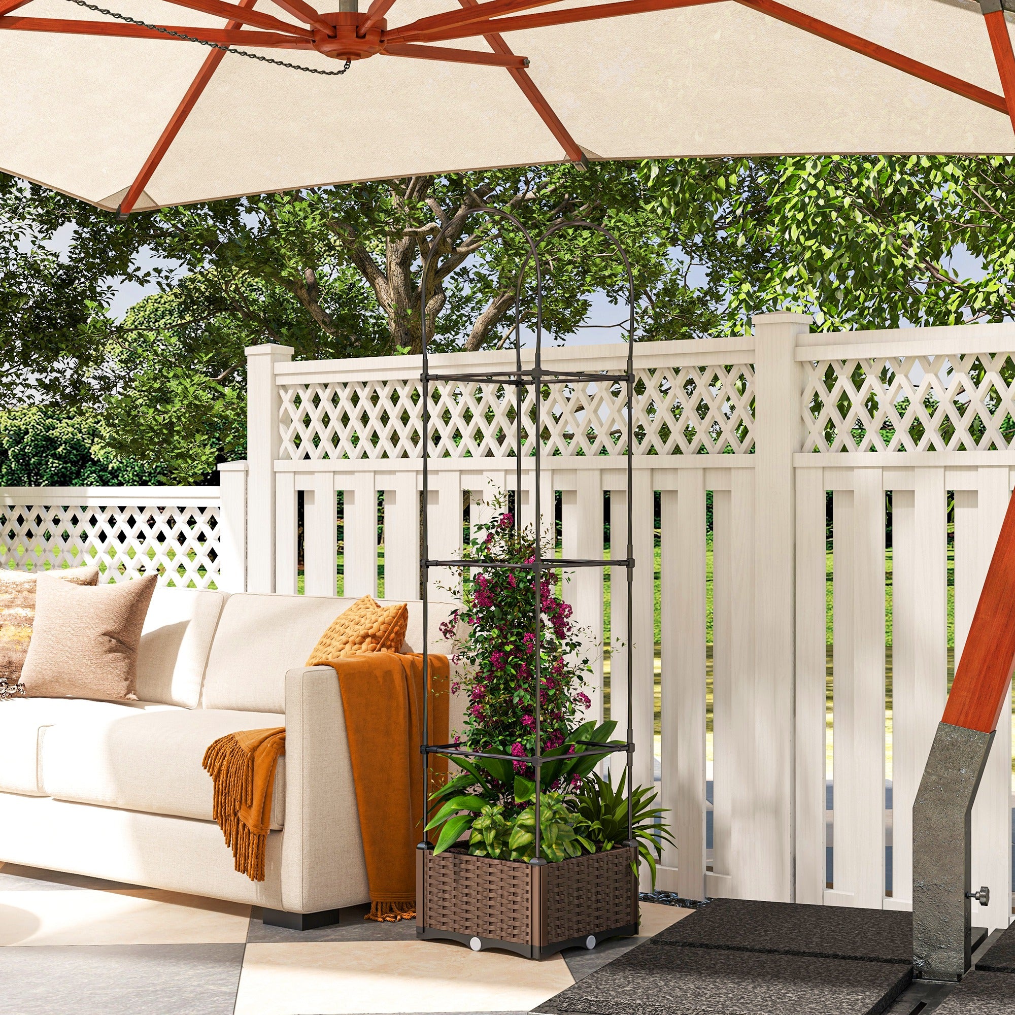 6' Raised Garden Bed Planter with Trellis, Self-Watering Disk, Drainage Holes & Steel Frame for Climbing Plants