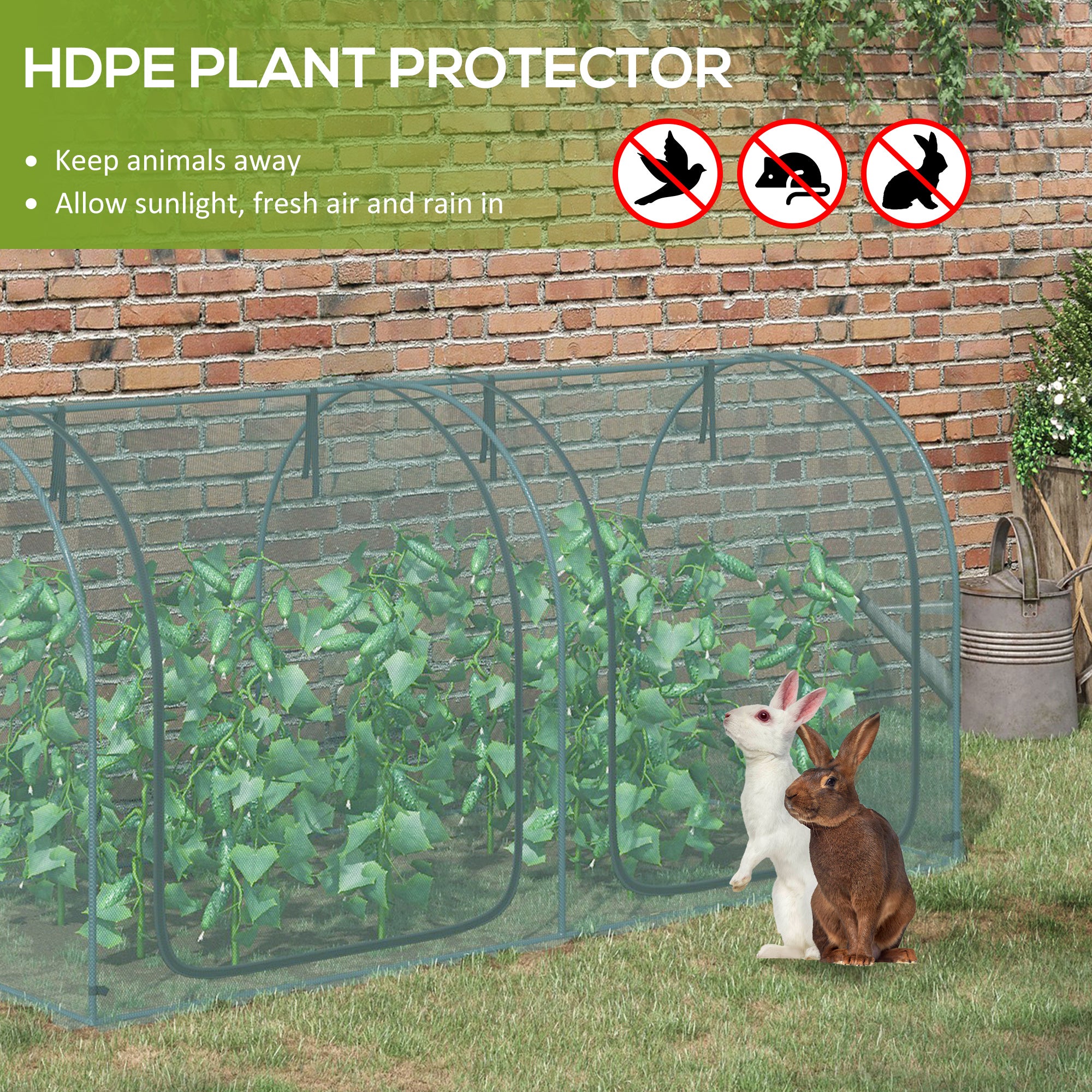 8' x 4' Crop Cage, Plant Protection Tent with Two Zippered Doors, Steel Frame, Storage Bag and 4 Ground Stakes, for Garden, Yard, Lawn