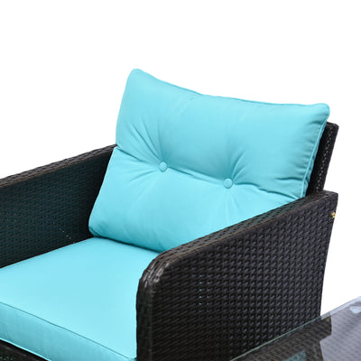 5 Pieces Rattan Wicker Lounge Chair Outdoor Patio Conversation Set with 2 Cushioned Chairs, 2 Ottomans and Tempered Glass Top Coffee Table