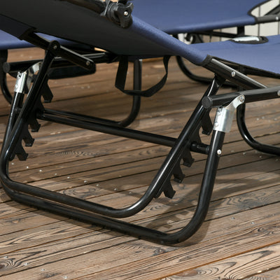 Chaise Pool Lounge Chairs Set of 2, Outdoor Sun Tanning Chairs, Reclining Back, Steel Frame and Side Pocket