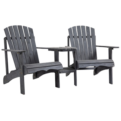 Fire Pit Seating, 2 Wooden Adirondack Chairs with Outdoor Table & Umbrella Hole, Wood 2 Person Adirondack Bench