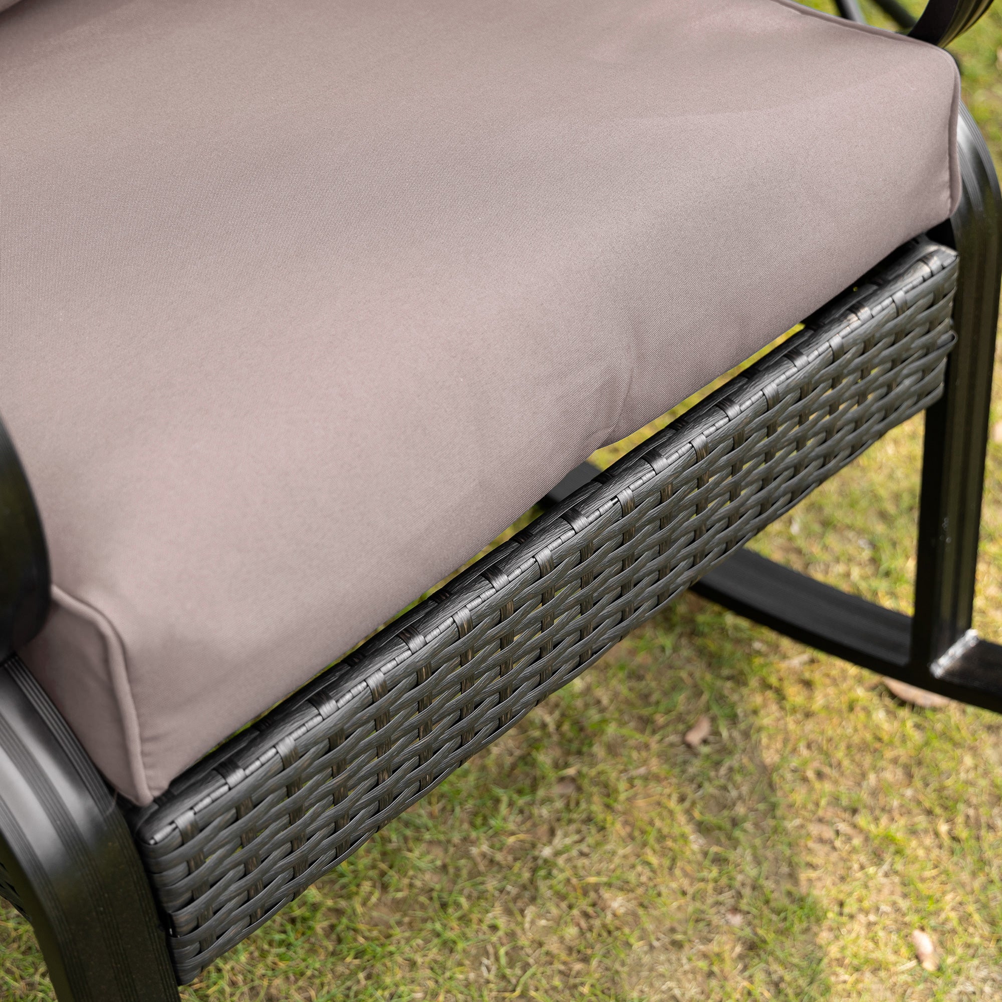 Outdoor Wicker Rocking Chair with Padded Cushions, Aluminum Furniture Rattan Porch Rocker Chair w/ Armrest for Garden, Patio, and Backyard