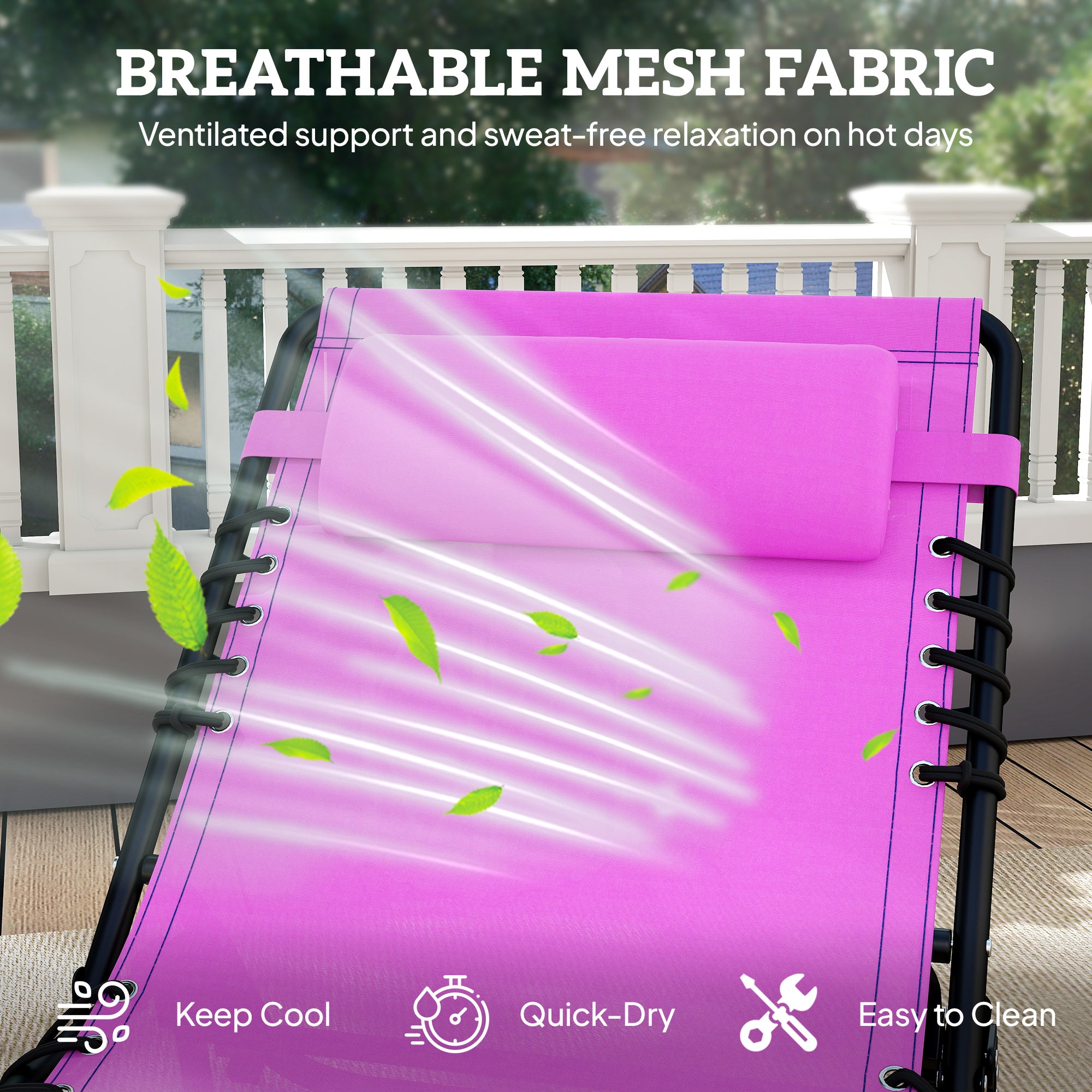 Foldable Chaise Lounge, 3-Position Reclining Back, Portable design and Breathable Mesh for Poolside, Camping, Hiking