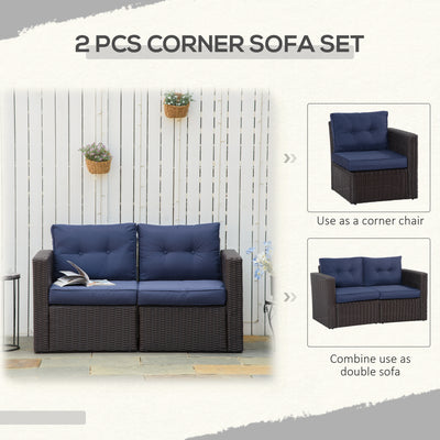2 Piece Patio Wicker Corner Sofa Set, Outdoor PE Rattan Furniture, with Curved Armrests and Padded Cushions for Balcony, Garden, or Lawn