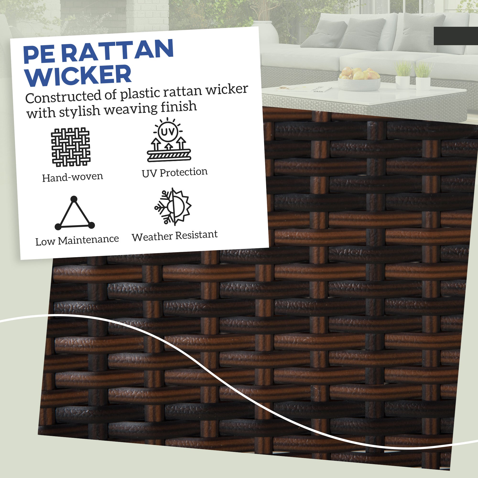 2 Piece Wicker Outdoor Ottomans with Cushions, Rattan Ottoman Footrest and Side Table for Patio, Yard, Poolside