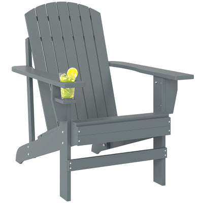 Oversized Adirondack Chair, Outdoor Fire Pit and Porch Seating, Classic Log Lounge w/ Built-in Cupholder