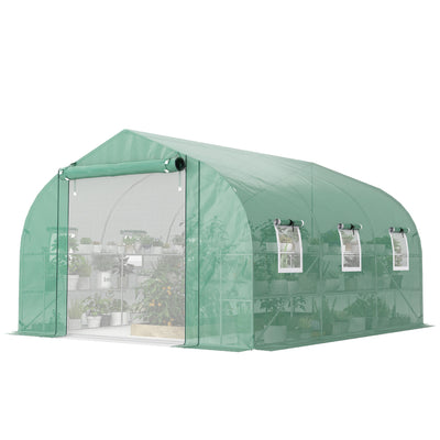 10'x11'x6' Walk-in Tunnel Greenhouse with Shelves, Mesh Door and Windows, Plant Hot House with PE Cover