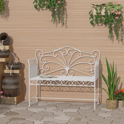 43" Garden Bench, Outdoor Patio Bench with Armrests, Metal Porch Bench for Backyard, Poolside, Lawn, Cream White