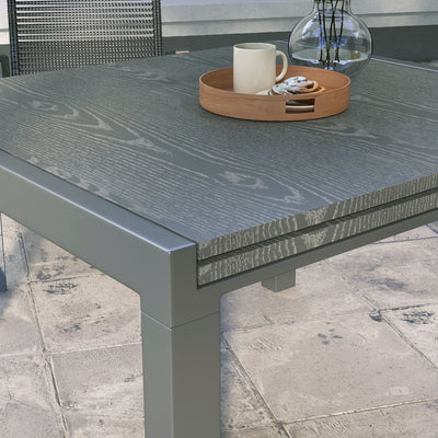 Patio Table for 6-8 People, Aluminum Frame Rectangle Garden Table with Wood Effect Steel Top, for Backyard, Dark Gray