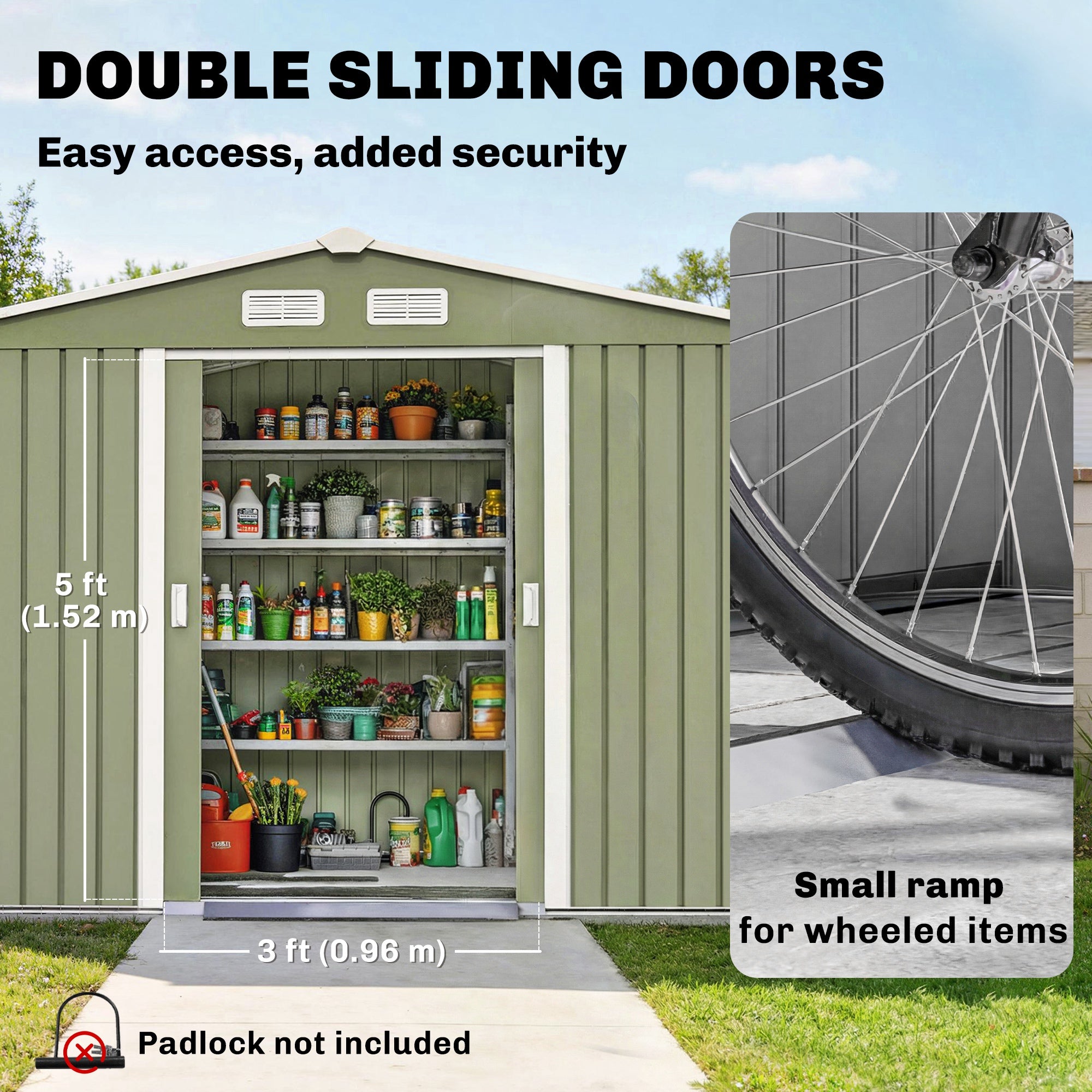 9' x 6' Outdoor Storage Shed, Garden Tool Metal Shed with Foundation Kit, Double Lockable Door, Air Vents and Sloping Roof, for Backyard, Patio, Lawn