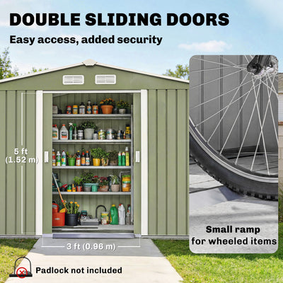 9' x 6' Outdoor Storage Shed, Garden Tool Metal Shed with Foundation Kit, Double Lockable Door, Air Vents and Sloping Roof, for Backyard, Patio, Lawn