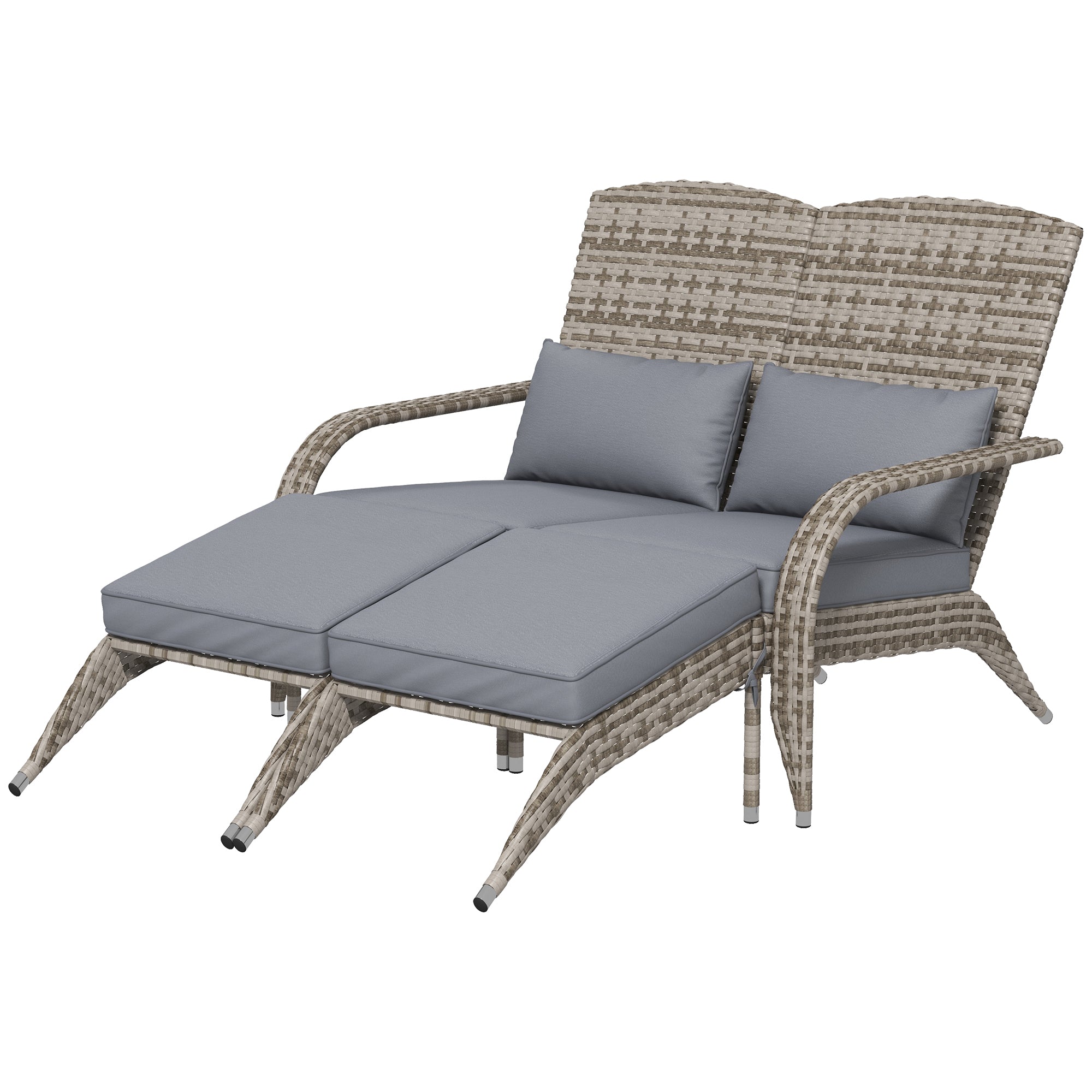 2 Person Patio Wicker Adirondack Chair, High-Back Fire Pit Chair with Cushions