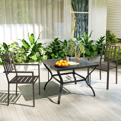 Patio Dining Chairs with Metal Slatted Design, Dark Brown