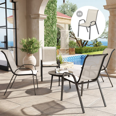 Set of 4 Outdoor Dining Chairs, Stackable Patio Chairs with High Back, Breathable Mesh Seat for Garden Lawn