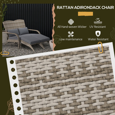2 Person Patio Wicker Adirondack Chair, High-Back Fire Pit Chair with Cushions