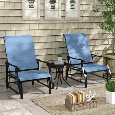 3-Piece Outdoor Gliders Set Bistro Set with Steel Frame, Tempered Glass Top Table for Patio, Garden