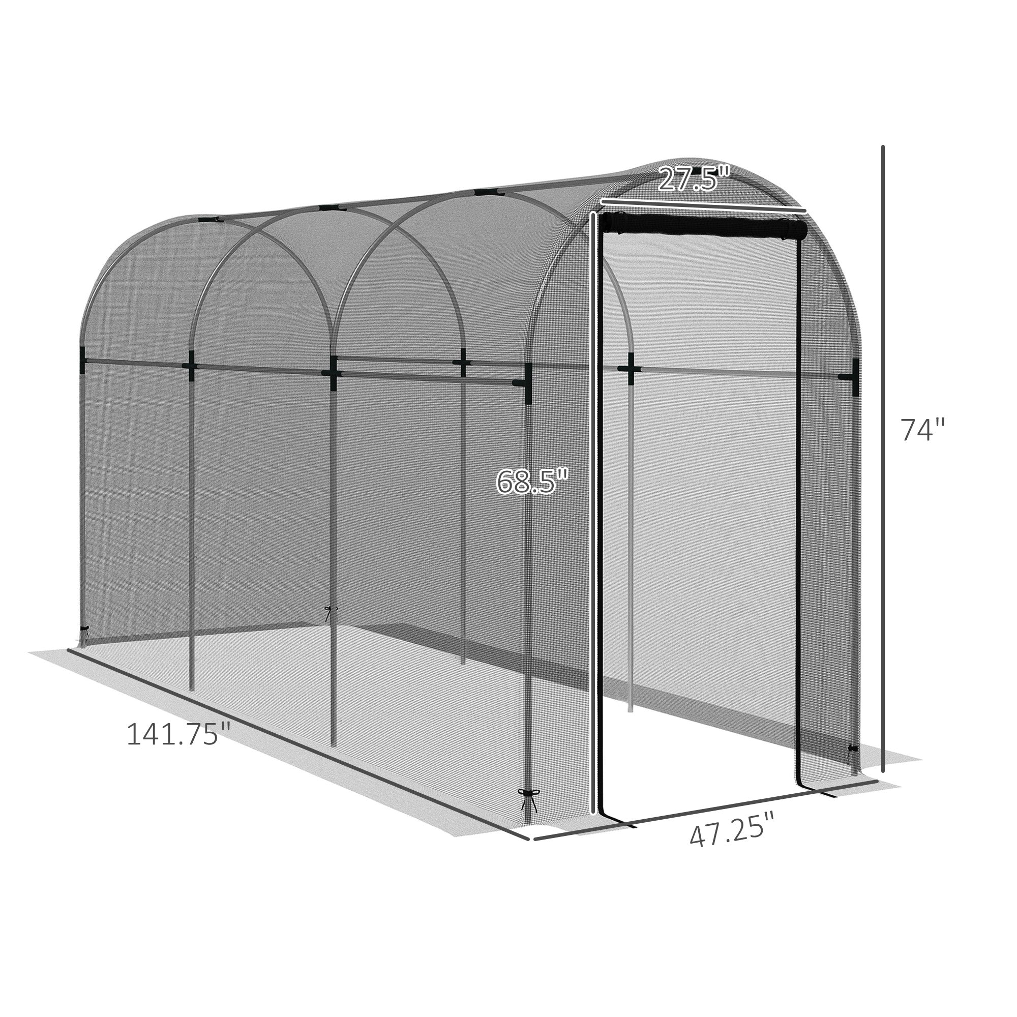 Galvanized Steel Crop Cage, Plant Protection Tent with Zippered Door, 4' x 12', Black