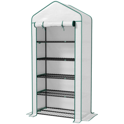 5 Tier Mini Greenhouse, Small Portable Greenhouse with PE Cover, Roll-Up Zippered Door, 76" x 35.4" x 19.3", Green