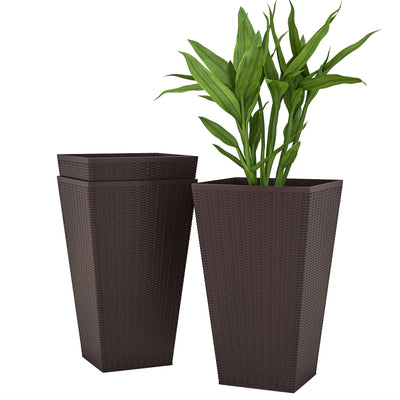 Set of 3 Tall Planters with Drainage Hole, 24" Outdoor Flower Plant Pots, Indoor Planters for Porch, Front Door, Entryway, Patio and Deck