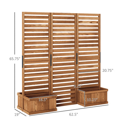 62.5" x 19" x 66" Wood Panel Trellis w/ 4 Planter Box Raised Bed for Garden Natural Wood